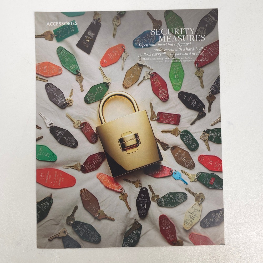 Dolce & Gabbana Metal Lock Handbag Motel Room Key Print Ad Display Vintage Hotel